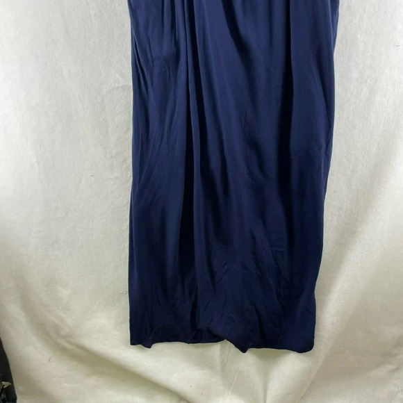 Bardot Maxi Dress Sz Lg 10 Navy Blue Front Tie Cut-Out Spaghetti Strap Stretch - Picture 5 of 8